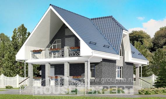 125-002-Л Проект двухэтажного дома мансардный этаж и гаражом, красивый коттедж из бризолита, Мирный