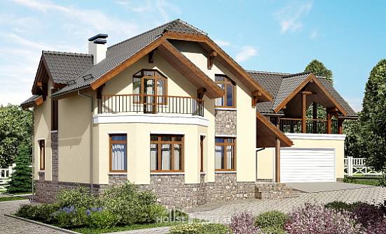 255-003-П Проект трехэтажного дома мансардой и гаражом, средний коттедж из пеноблока Новодвинск | Проекты домов от House Expert