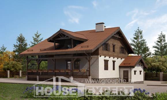 255-002-Л Проект двухэтажного дома с мансардой и гаражом, уютный загородный дом из арболита, Каргополь