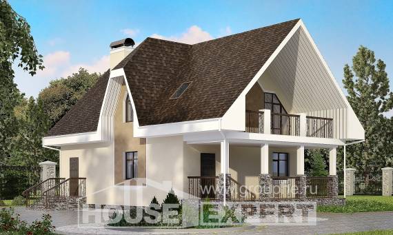 125-001-Л Проект двухэтажного дома с мансардой, бюджетный домик из бризолита Няндома, House Expert