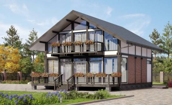 170-007-П Проект двухэтажного дома с мансардным этажом, красивый дом из бревен, Котлас