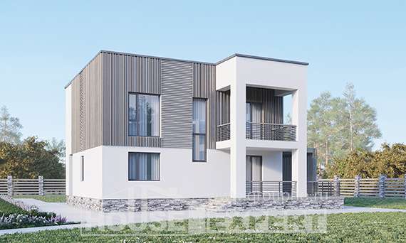 150-017-П Проект двухэтажного дома, скромный дом из блока Котлас, House Expert