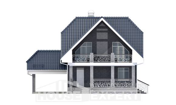 125-002-Л Проект двухэтажного дома с мансардой и гаражом, скромный дом из бризолита Каргополь, House Expert