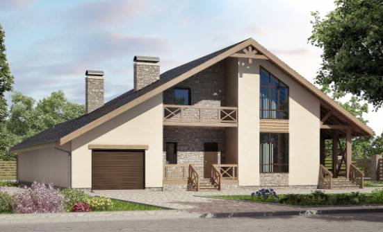 265-001-Л Проект двухэтажного дома с мансардным этажом и гаражом, просторный загородный дом из бризолита Северодвинск | Проекты домов от House Expert