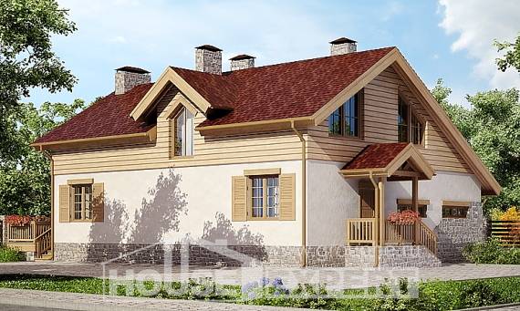 165-002-П Проект двухэтажного дома с мансардным этажом, гараж, бюджетный дом из пеноблока Вельск, House Expert