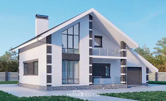190-008-П Проект двухэтажного дома мансардный этаж, гараж, просторный загородный дом из теплоблока, Новодвинск