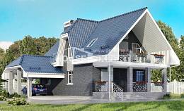 125-002-Л Проект двухэтажного дома мансардой и гаражом, недорогой домик из блока Северодвинск, House Expert