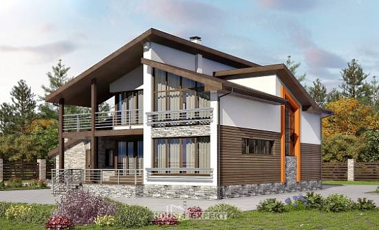 240-004-П Проект двухэтажного дома с мансардным этажом и гаражом, красивый дом из арболита Вельск | Проекты домов от House Expert