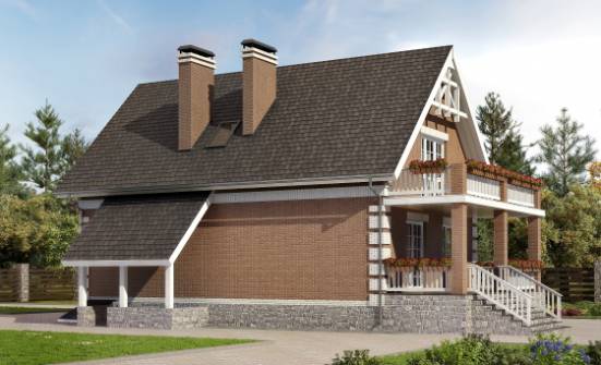 200-009-Л Проект трехэтажного дома мансардой, гараж, классический домик из бризолита Вельск | Проекты домов от House Expert