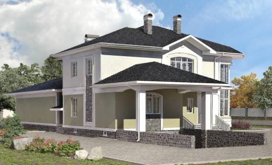 620-001-Л Проект трехэтажного дома и гаражом, большой загородный дом из бризолита, Новодвинск