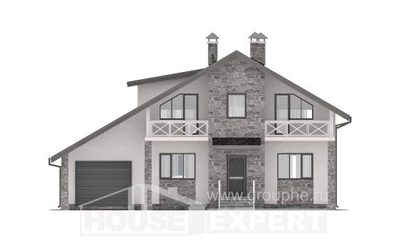 180-017-Л Проект двухэтажного дома с мансардой и гаражом, классический дом из керамзитобетонных блоков, Мирный